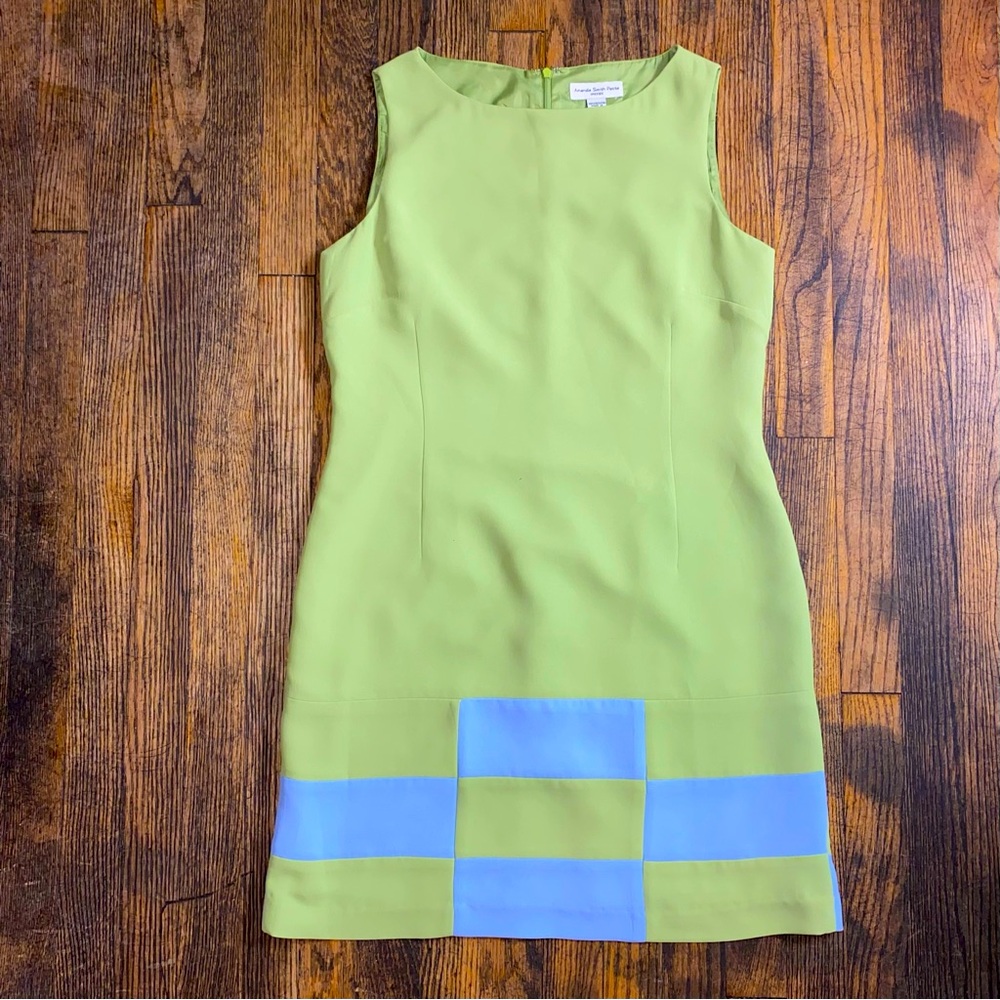 Amanda Smith Lime Green & periwinkle sleeveless dress size 10 petite